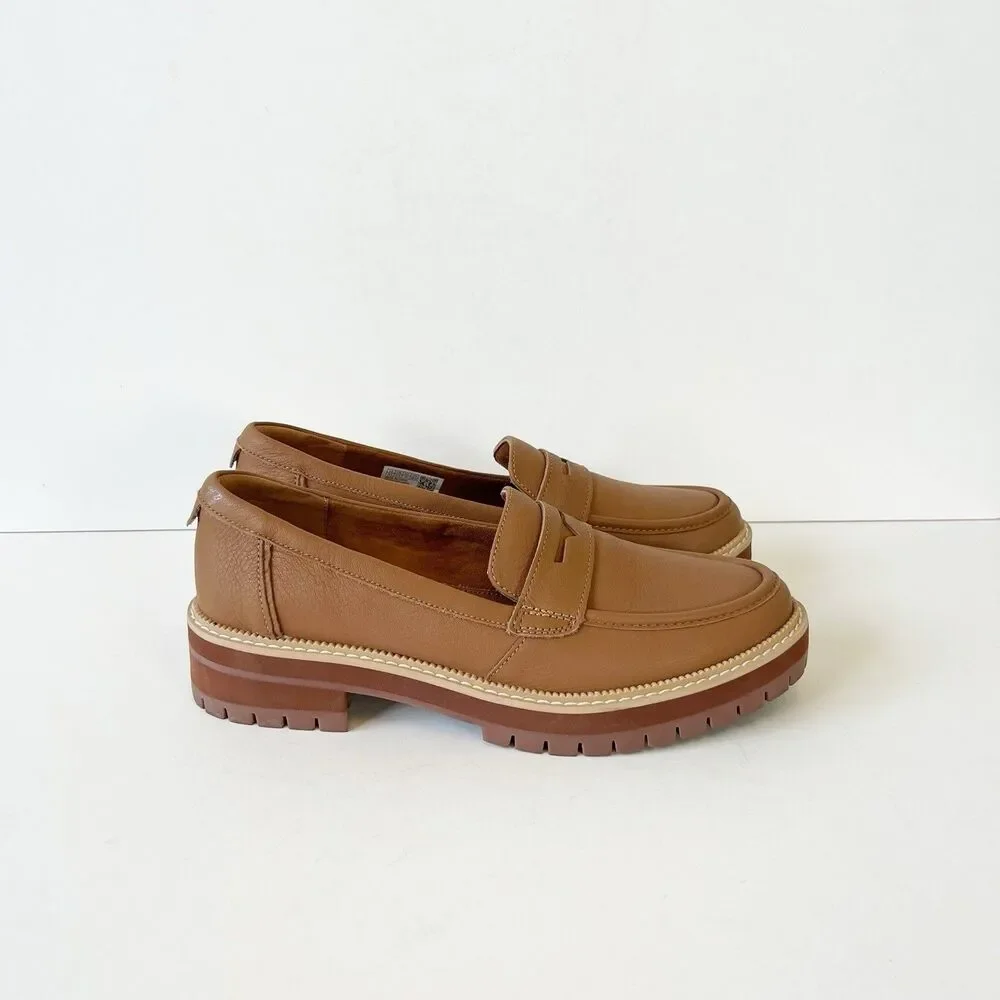 TOMS Cara Slip On Lug Platform Penny Loafers Flats Leather Camel Brown Size 9.5 - Picture 9 of 14
